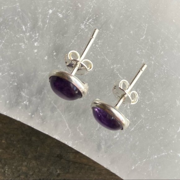 STERLING SILVER AMETHYST COIN STUDS - Picture 5 of 6
